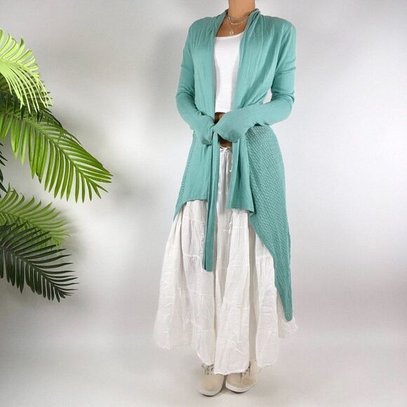 Vintage Blue Beachy Boho Crochet Cottagecore Coastal Grandma Cardigan / M - Picture 3 of 7